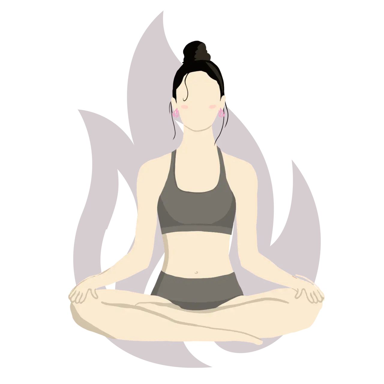 Illustration d'une femme en position de méditation sur fond de flammes – programme bien-être et sexualité féminine pour les mamans