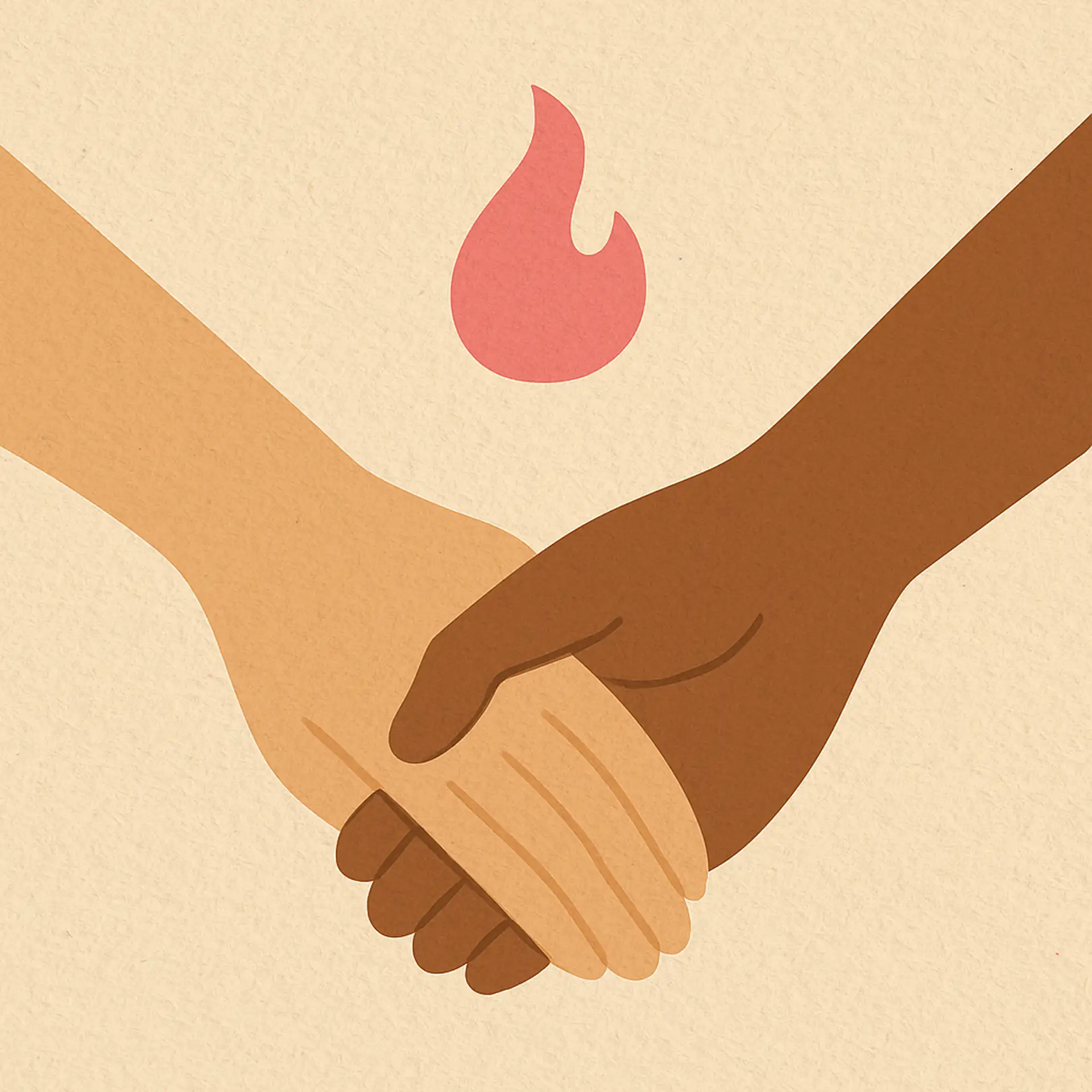 Illustration de deux mains enlacées avec une flamme entre elles – manque de désir sexuel dans le couple malgré l'amour