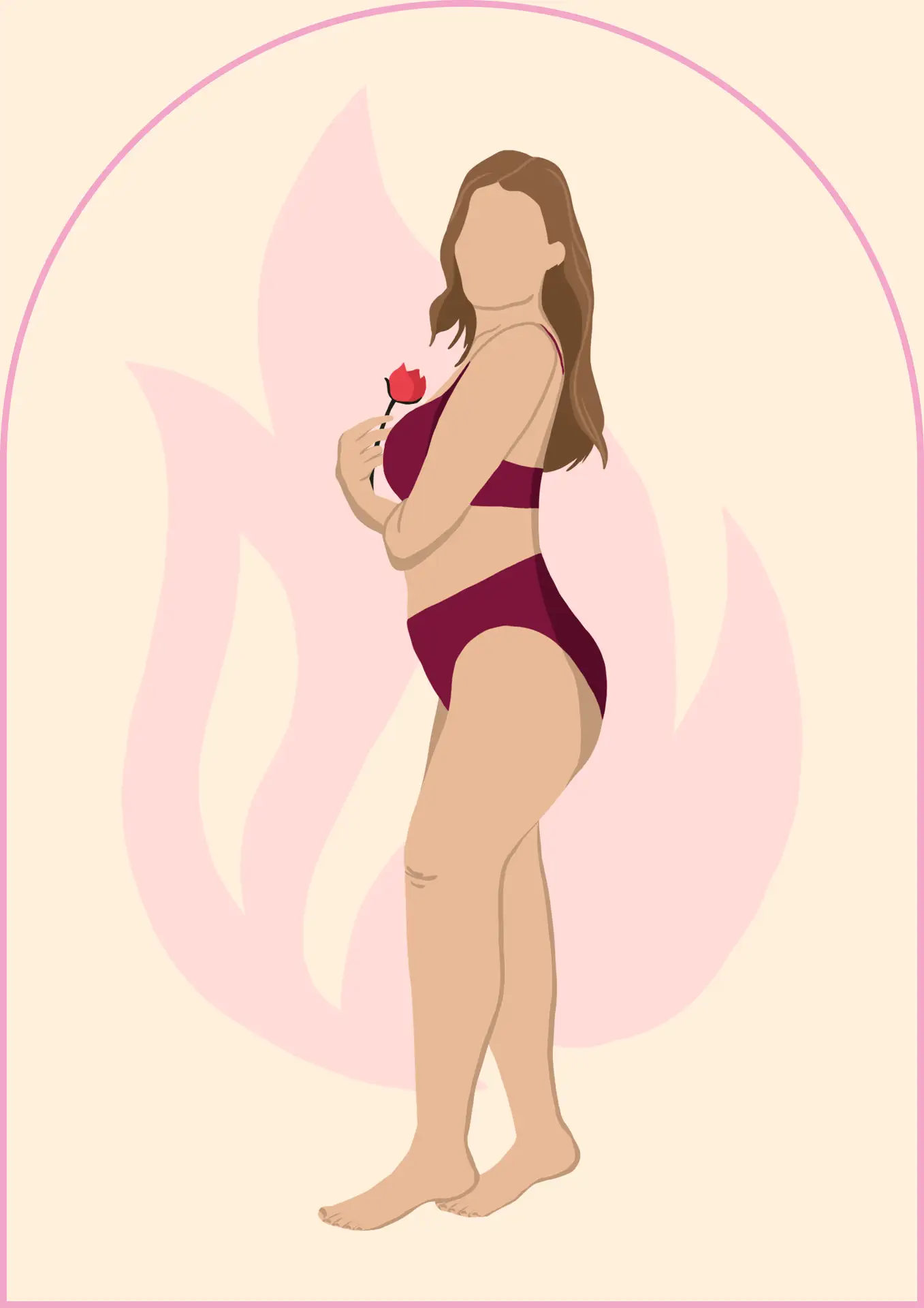 Illustration de la Romantique en lingerie bordeaux tenant une rose – profil sexuel maman en quête de tendresse et de désir